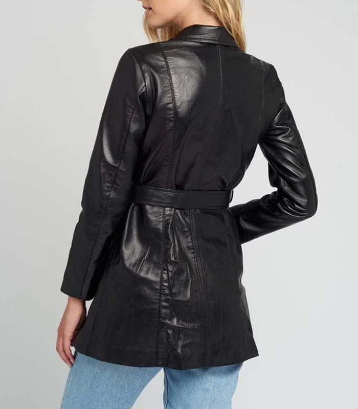 Purchase Nora Black Belted Leather Jacket