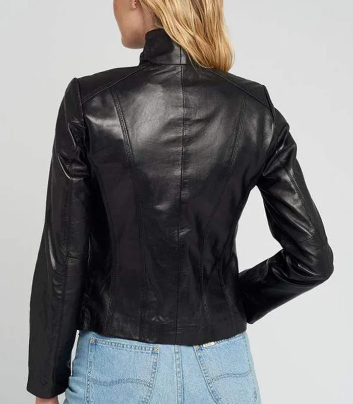 Purchase Scube Collar Lambskin Black Leather Jacket