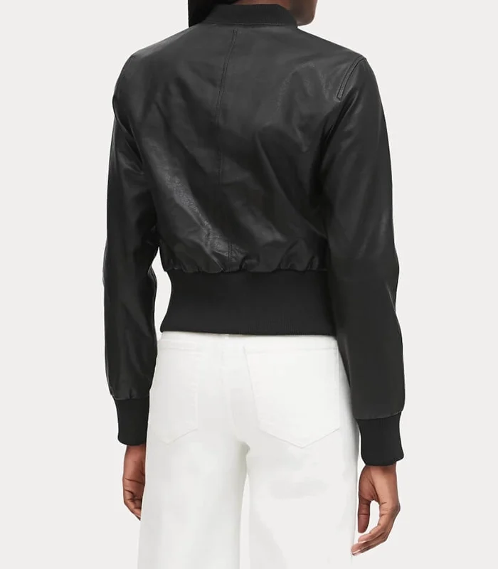 Purchase Women Cropped Black Bomber Leather Jacket