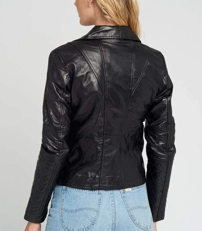 Purchase Womens Asymmetrical Black Quilted Moto Leather Jacket