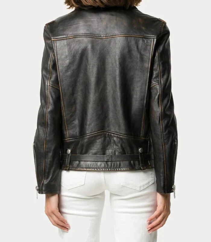 Purchase Womens Distressed Black Biker Leather Jacket