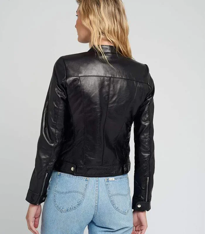 Purchase Womens Jami Classic Cafe Racer Black Leather Jacket