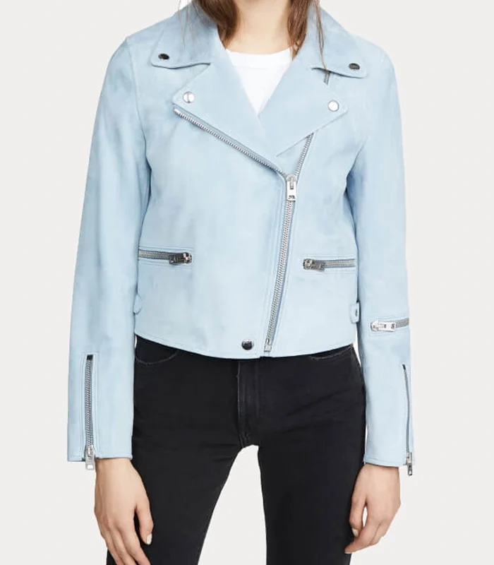 Purchase Womens Pale Blue Biker Suede Leather Jacket