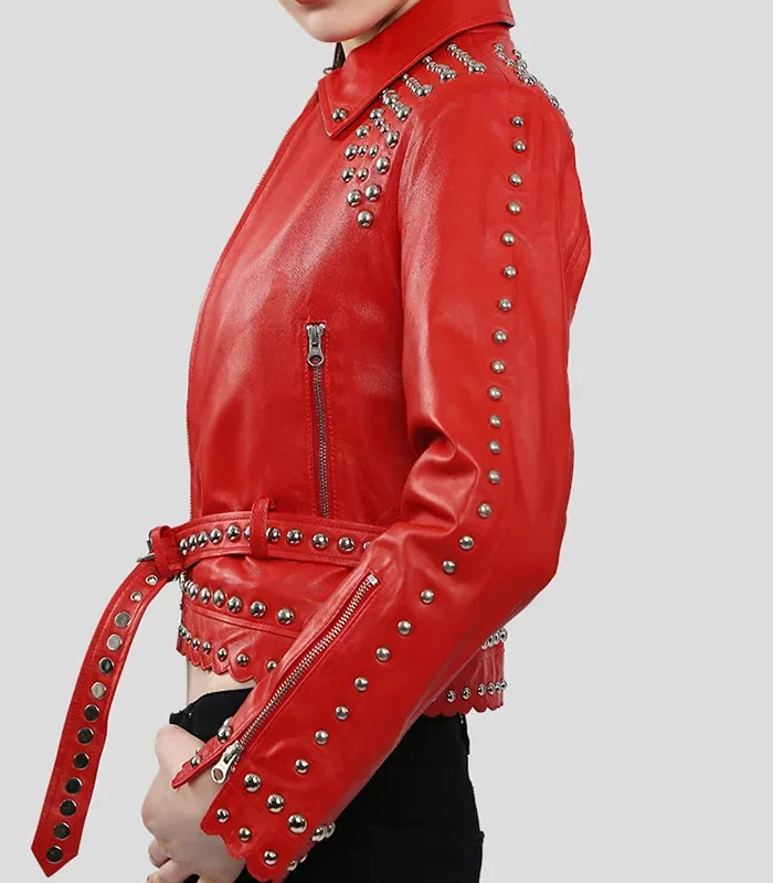 Purchase Women’s Red Studded Leather Jacket