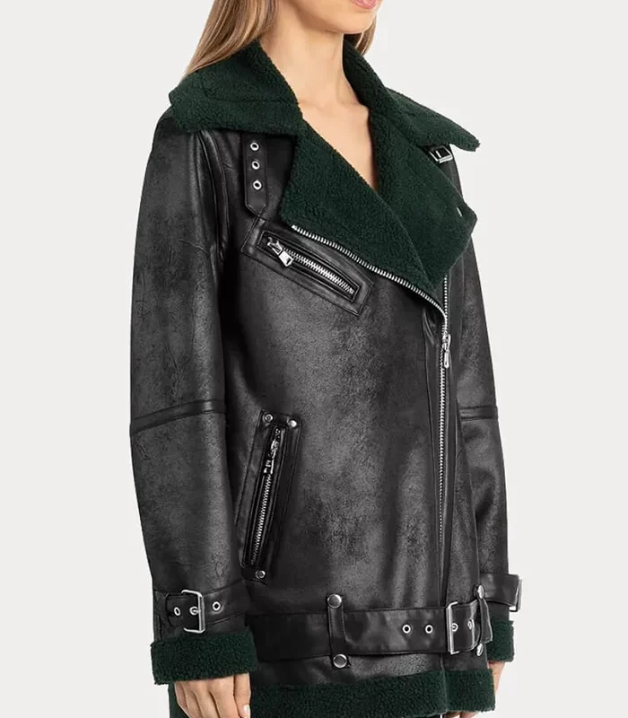 Purchase Womens Shearling Oversized Faux Black Biker Jacket