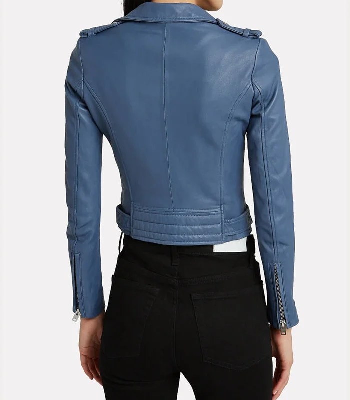 Purchase Womens Slim Fit Blue Biker Leather Jacket