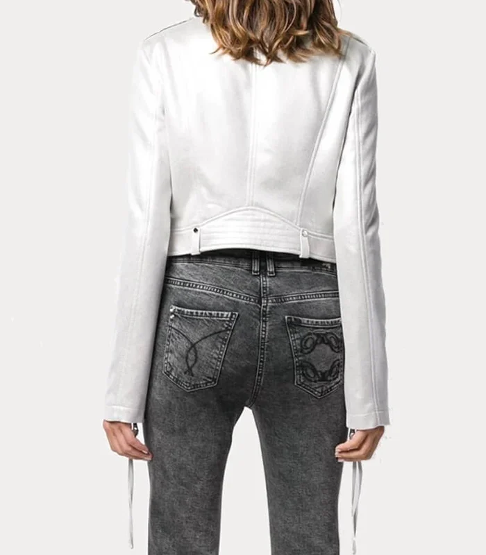 Purchase Womens White Metallic Biker Leather Jacket