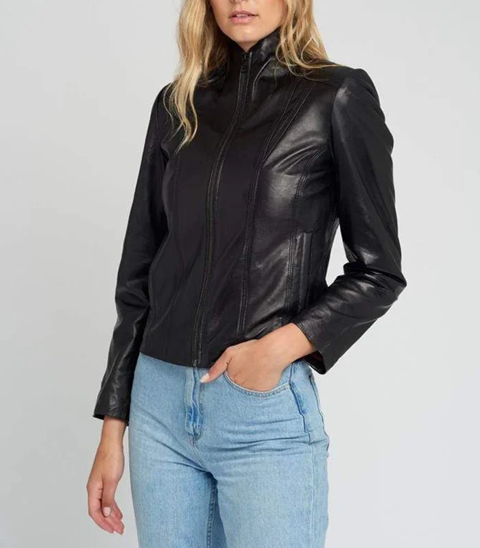 Scube Collar Lambskin Black Leather Jacket