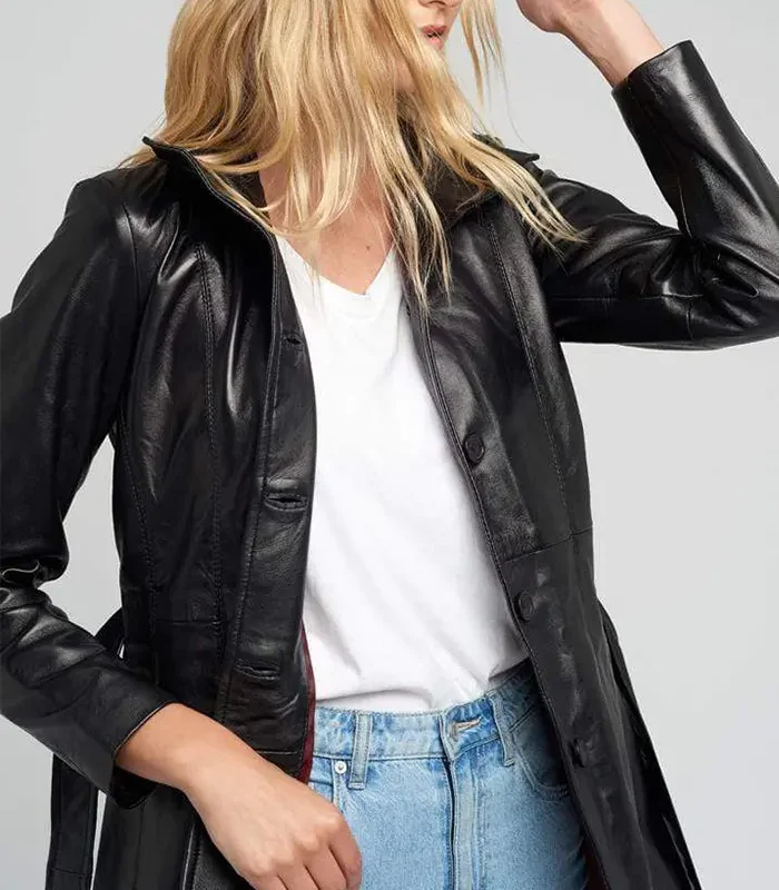 Shop Nora Black Belted Leather Jacket