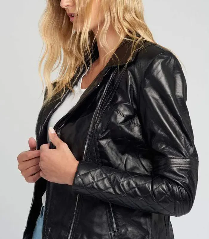 Shop Womens Asymmetrical Black Quilted Moto Leather Jacket