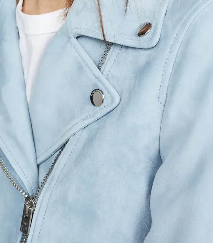 Shop Womens Pale Blue Biker Suede Leather Jacket