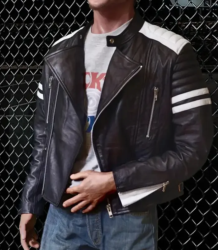 Tyler Durden Fight Club Black & White Leather Jacket