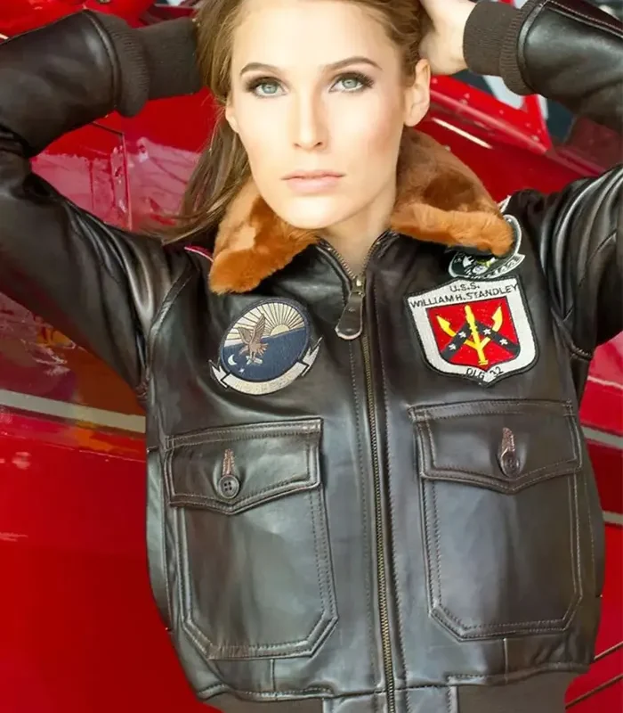 Women Top Gun Flight Black Leather Jacket