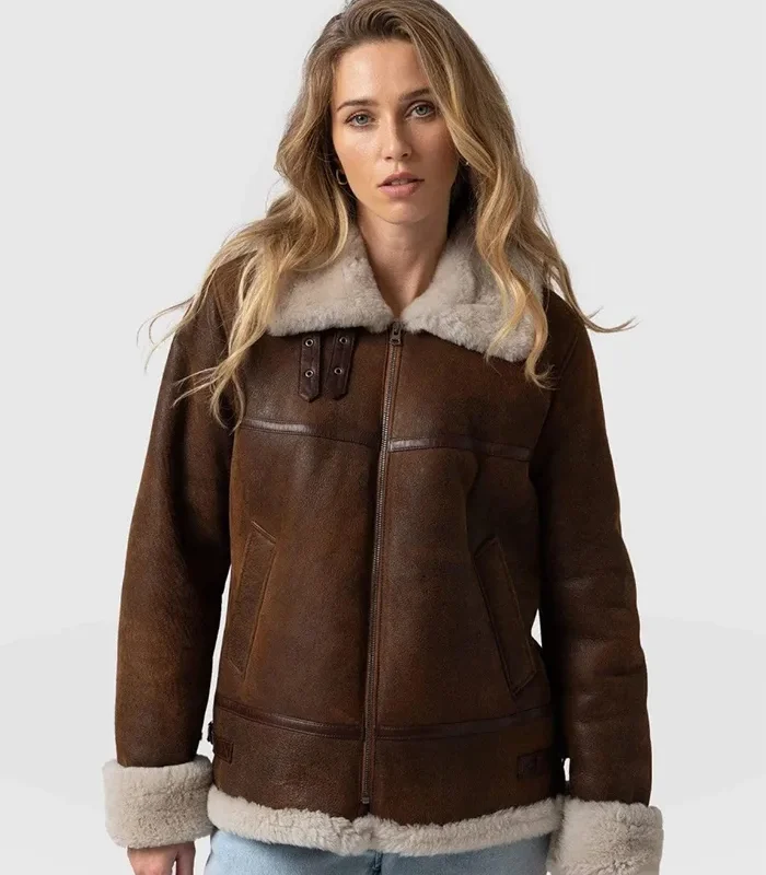 Women’s B3 Brown Bomber Sheepskin Leather Jacket