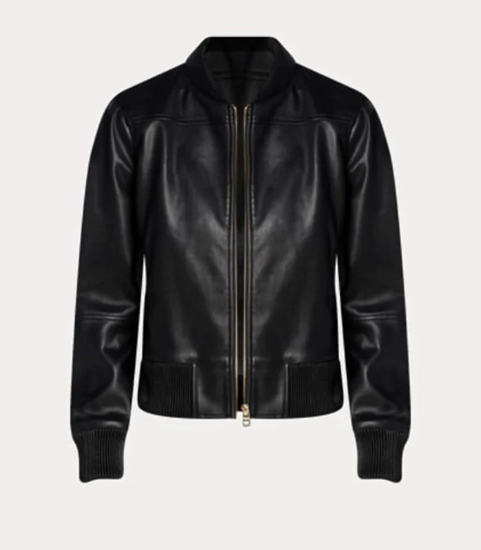 Womens Bomber Black Faux Leather Jacket