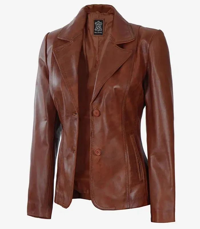 Women’s Brown Leather Casual Blazer