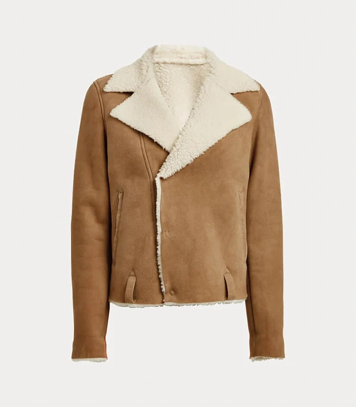 Women’s Cropped Shearling Beige Leather Jacket