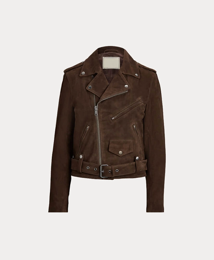 Womens Dark Brown Biker Suede Leather Jacket