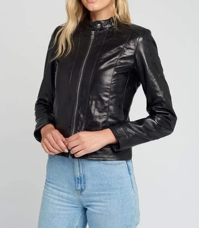 Womens Jami Classic Cafe Racer Black Leather Jacket