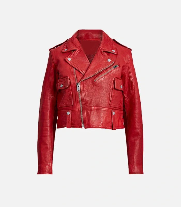 Womens Moto Red Real Leather Jacket