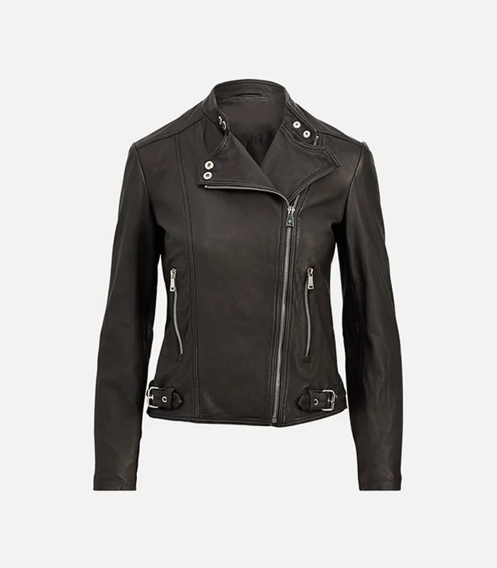 Womens Moto Style Black Biker Leather Jacket