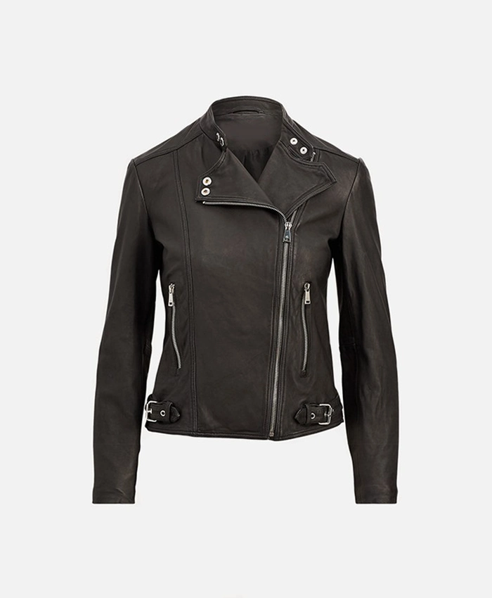 Womens Moto Style Black Biker Leather Jacket