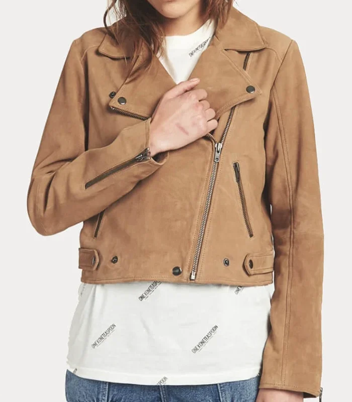 Women’s Peaches Biker Style Suede Leather Jacket