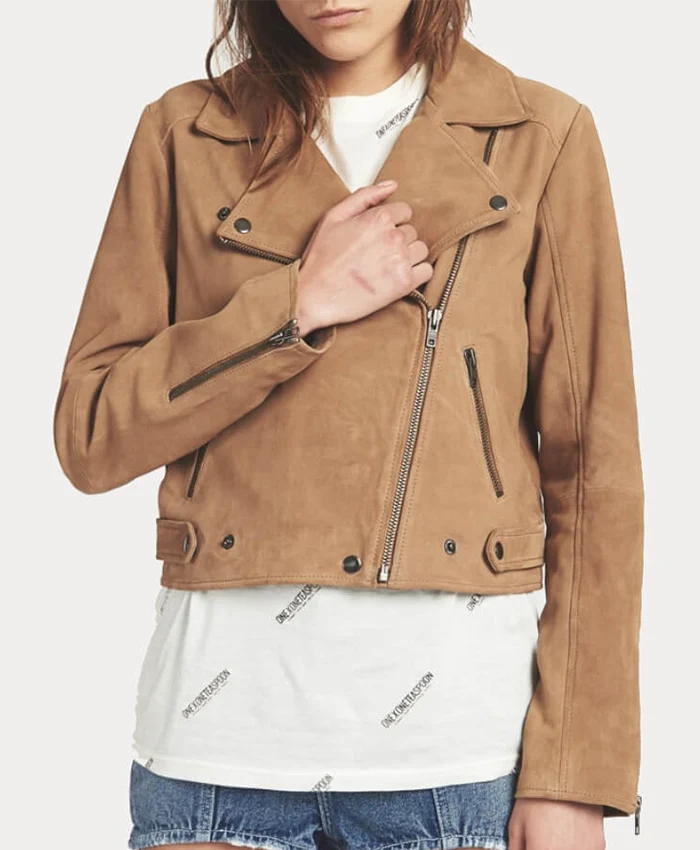 Women’s Peaches Biker Style Suede Leather Jacket