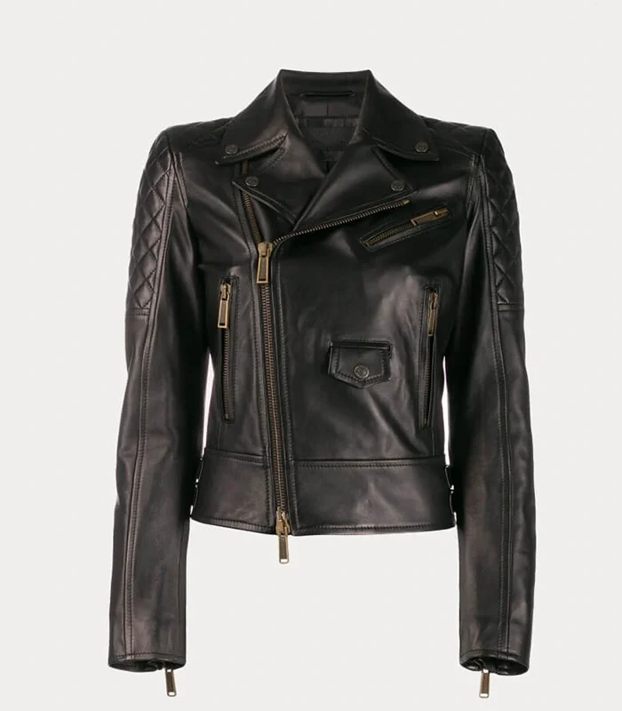 Womens Quilted Black Biker Leather Jacket