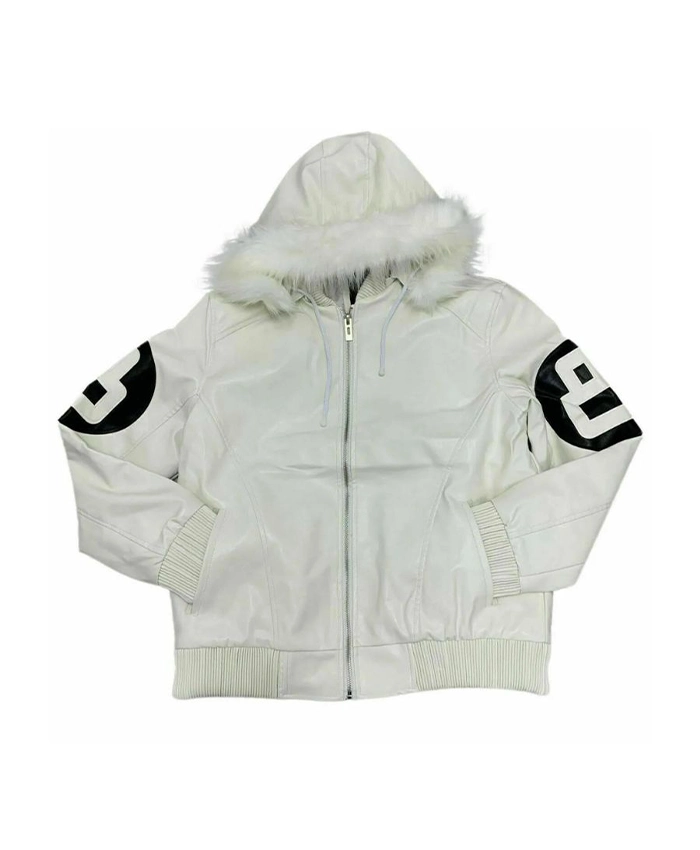 8 Ball Bomber White Leather Jacket