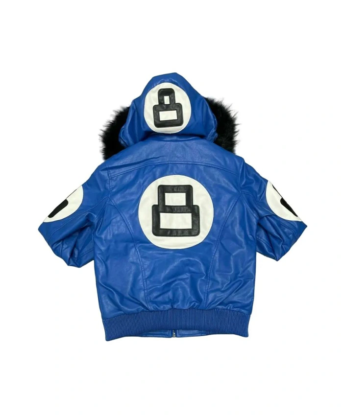 Buy 8 Ball Blue Leather Hooded Jacket