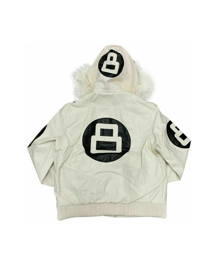 Buy 8 Ball Bomber White Leather Jacket