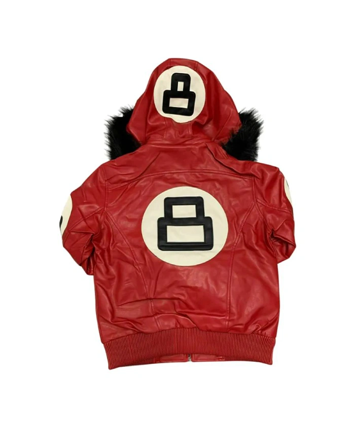 Buy 8 Ball Red Leather Hooded Jacket