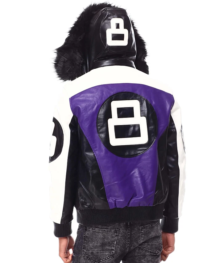 Buy Mens 8 Ball Purple Bomber Hooded Jacket