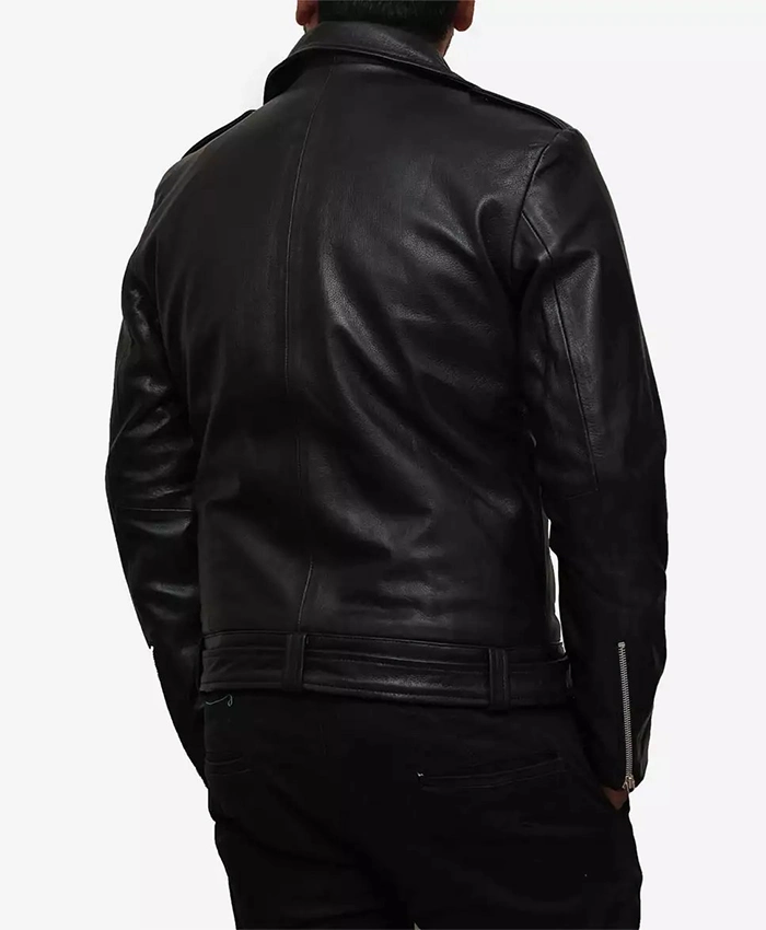 Buy Men's Black Asymmetrical Belted Moto Leather Jacket