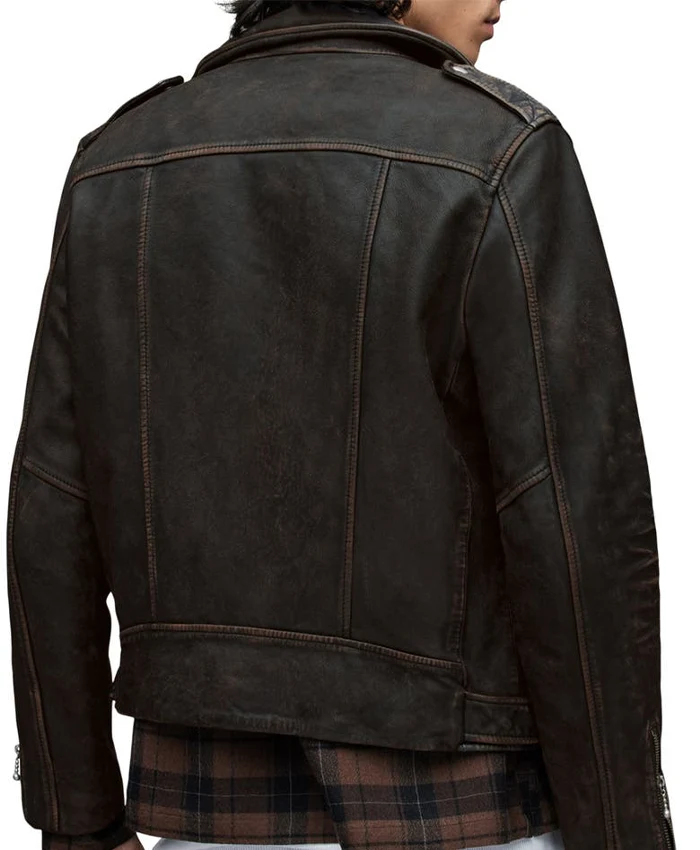 Buy Mens Black With Texture Biker Leather Jacket