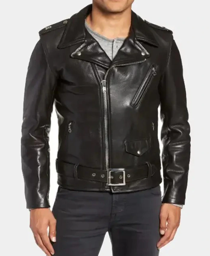 Buy Mens Cowhide Moto Black Leather jacket