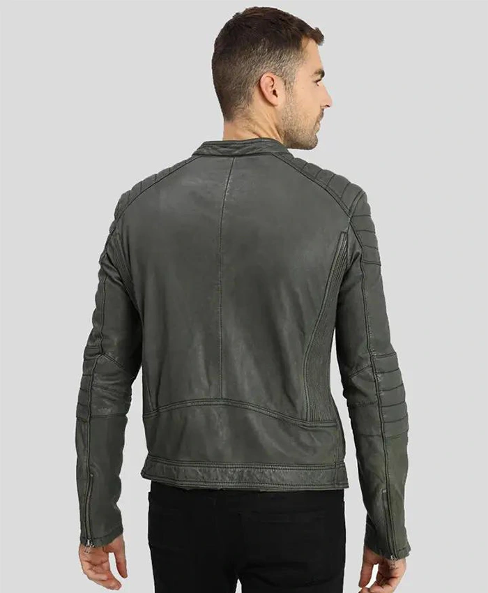 Buy Men's Grey Biker Quilted Leather Jacket