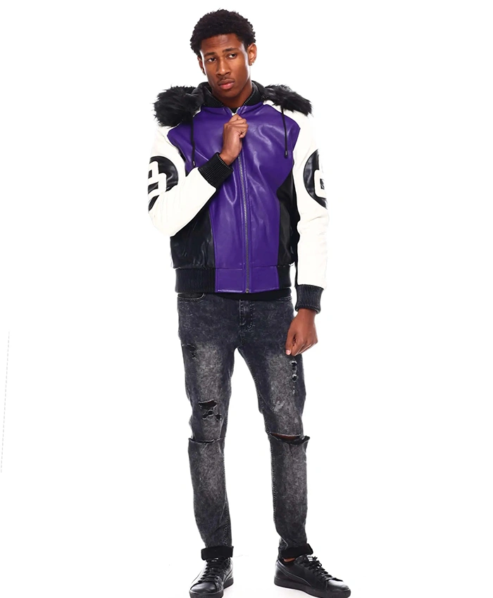 Mens 8 Ball Purple Bomber Hooded Jacket