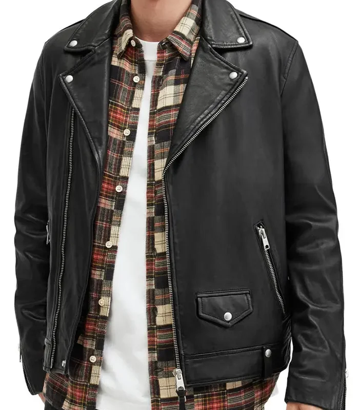 Mens Asymmetric Zip Biker Leather Jacket