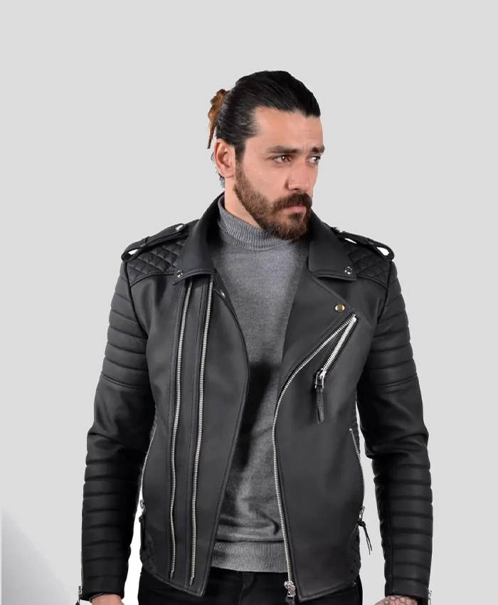 Men's Black Biker Lambskin Leather Jacket