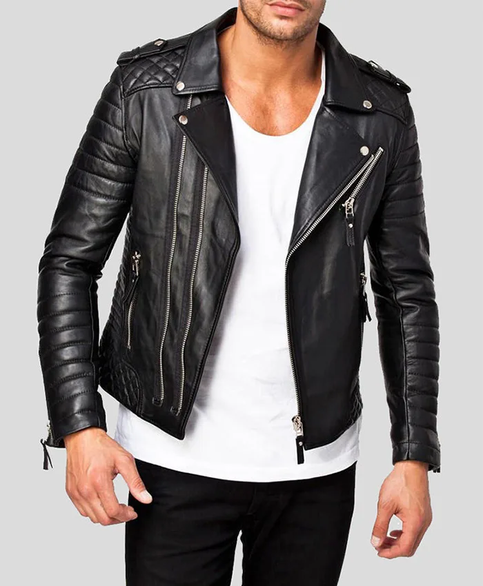 Men's Black Quilted Leather Biker Jacket