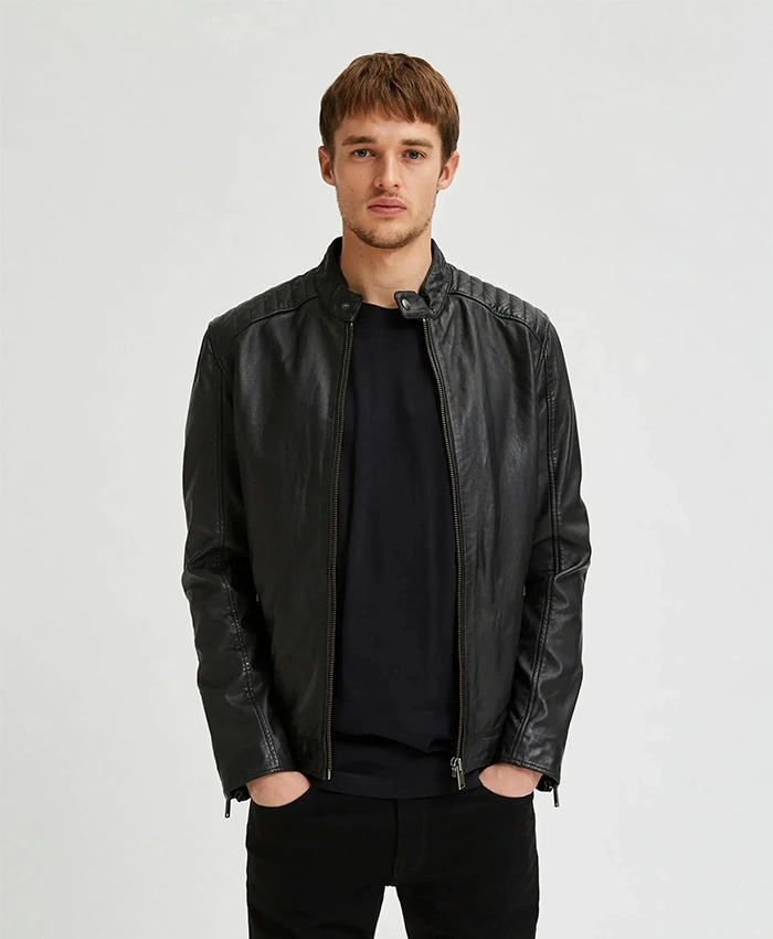 Men's Black cafe Racer Leather Jacket