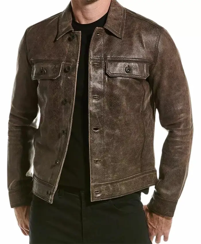 Men's Brown Trucker Biker Leather Jacket