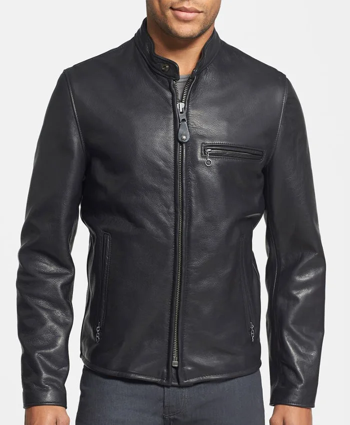 Mens Cafe Racer Black Leather jacket