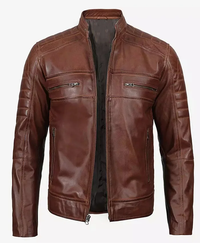 Men's Cognac Brown Biker Leather Jacket