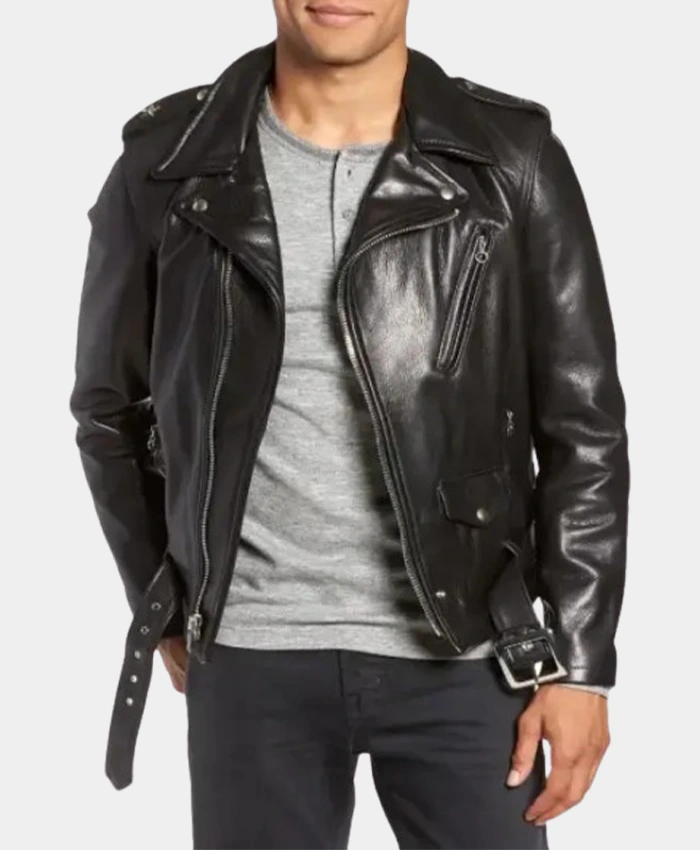 Mens Cowhide Moto Black Leather jacket