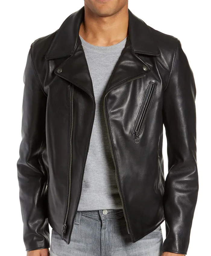 Mens Cowhide Moto Leather Jacket