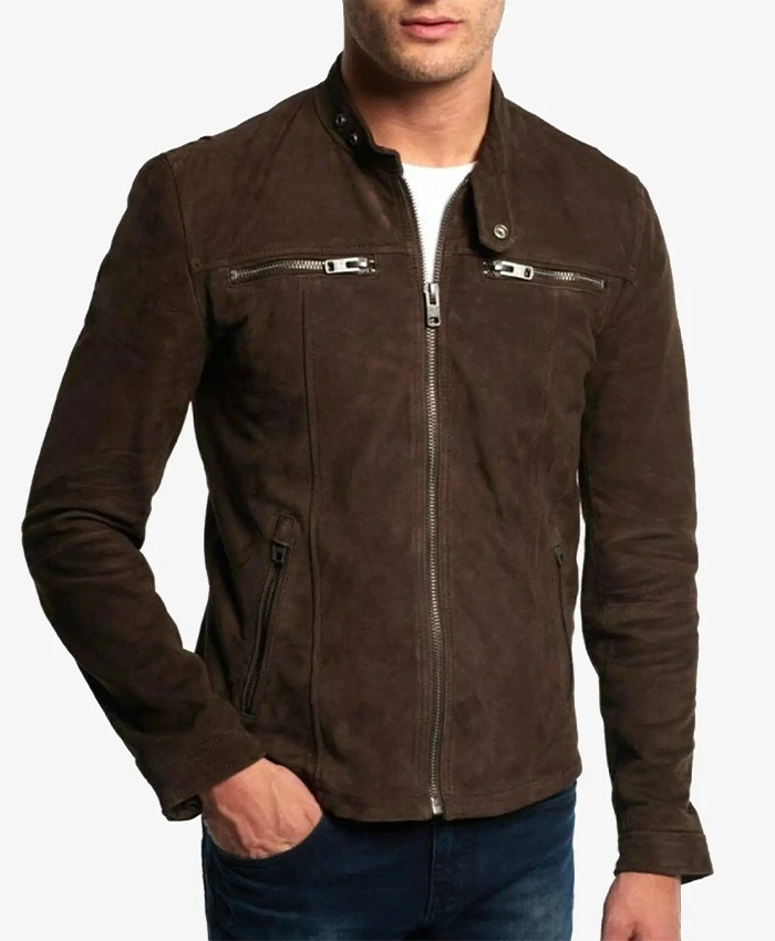 Men’s Dark Brown Suede Trucker Leather Jacket