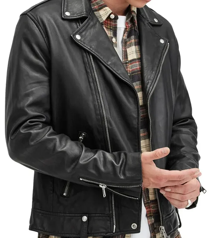 Purchased Mens Asymmetric Zip Biker Leather Jacket